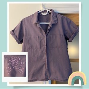 Cropped button down with embroidered detail